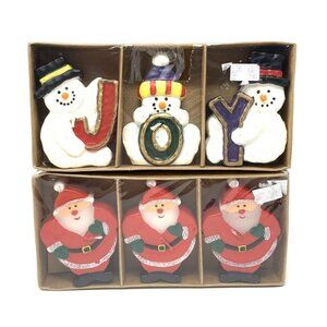 Christmas Candles Snowman JOY Santa Claus Figural Set of 6 Small Tea Lights